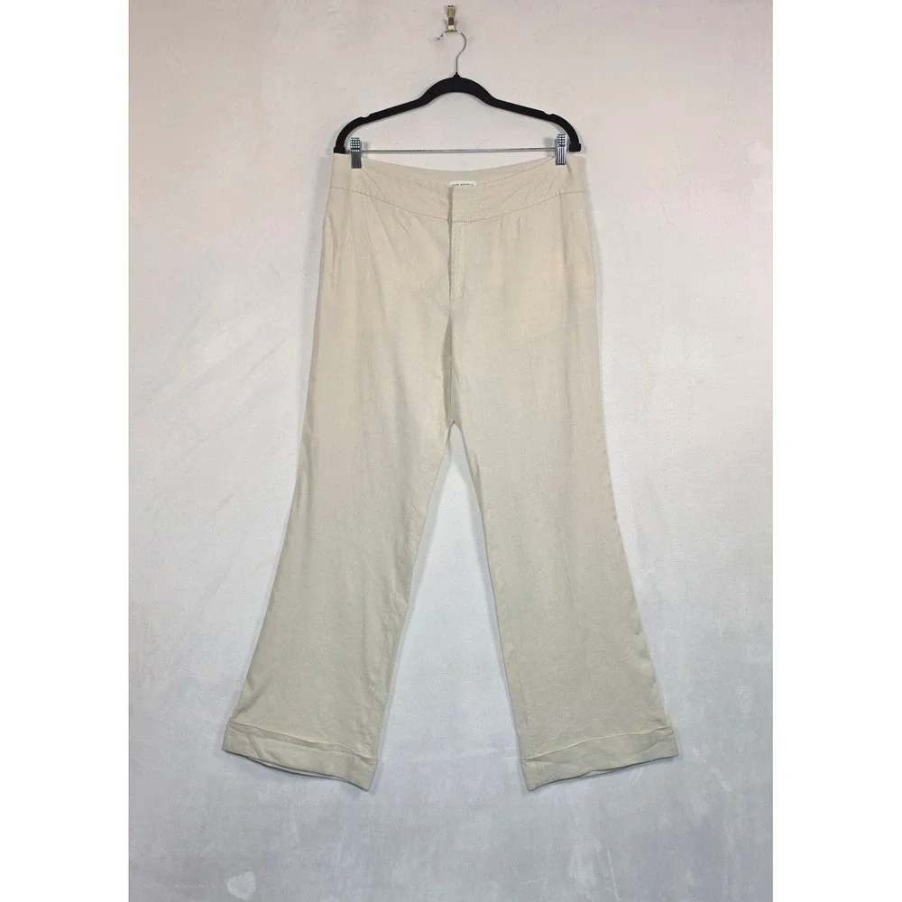 Y2K Banana Republic Harrison Linen Pants Women's 12 Cream Wide Leg Stretch